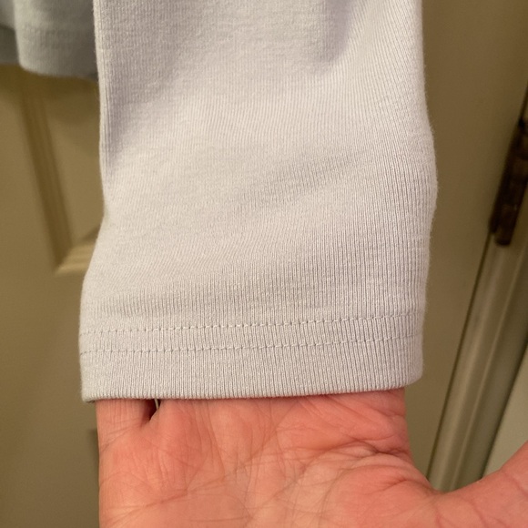 LL Bean Cardigan Sweater Pale Blue Lightweight Navy Trim Cotton Buttons WM SZ M - Picture 7 of 13